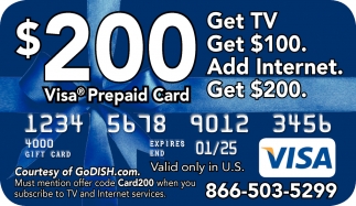 $200 Visa Prepaid Card, Godish.com, Houston, Tx