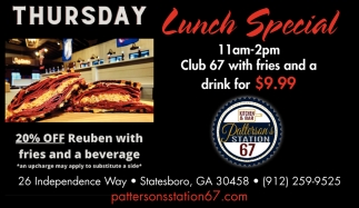 Thursday Lunch Special, Patterson's Station 67, Statesboro, GA